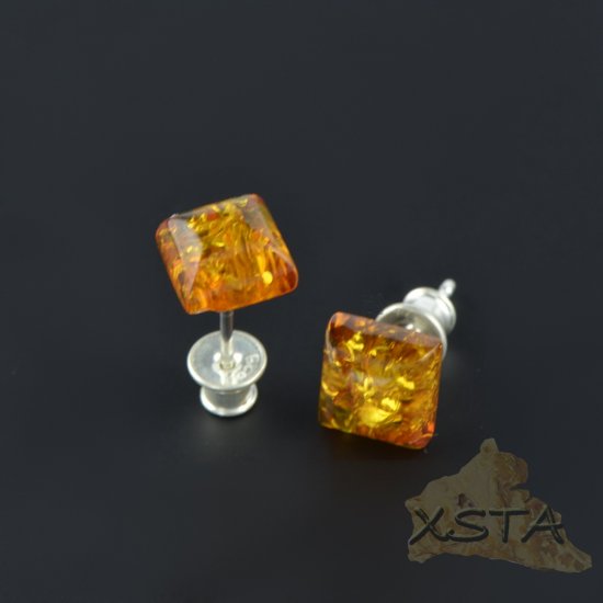 Stud amber earrings with silver 925